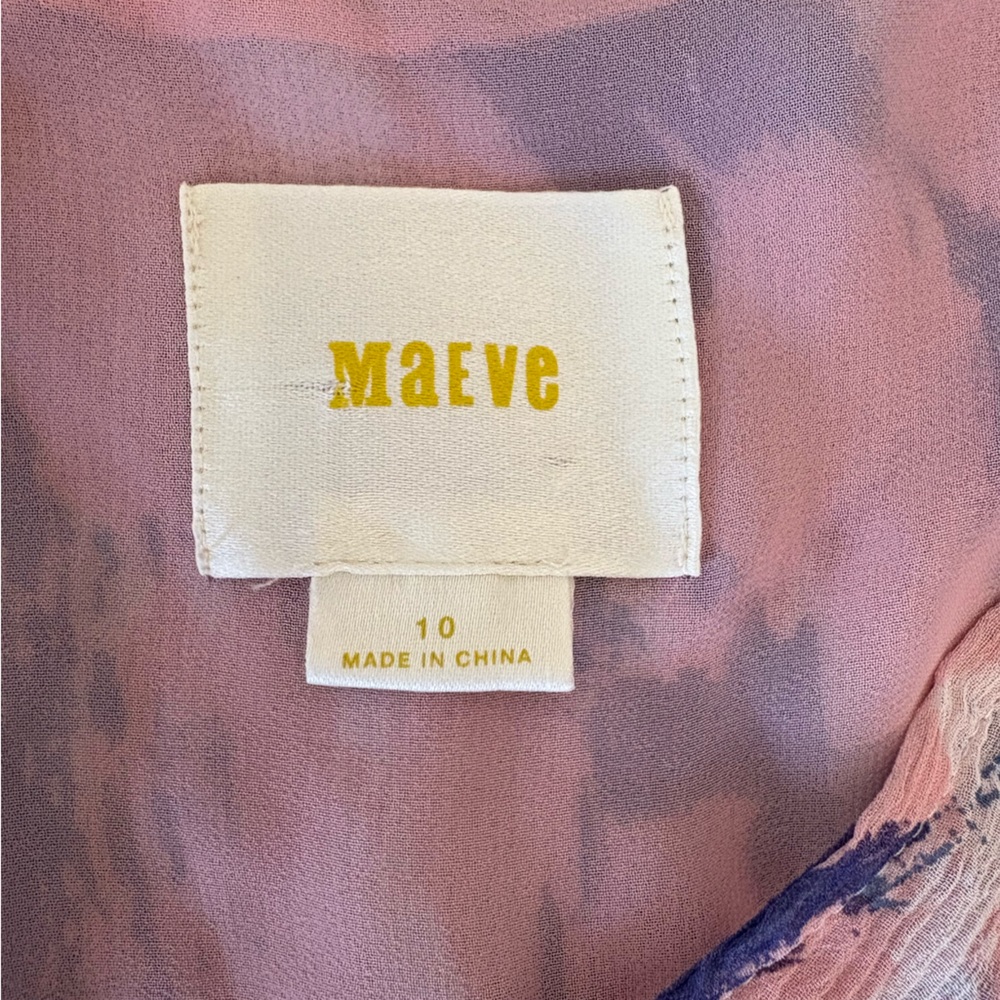 Maeve for Anthropologie Pink Blue Silk Sheer Abstract Blouse Size 10 - Picture 10 of 15